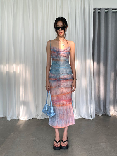 Mesh Dyed Pleated Dress