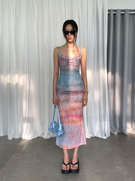 Mesh Dyed Pleated Dress