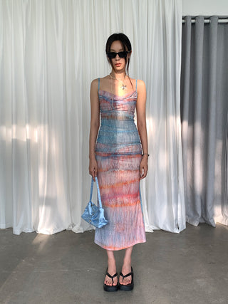 Mesh Dyed Pleated Dress