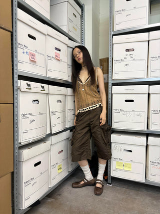 [NeverSeez] Washed Wrinkled Utility Shorts