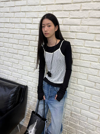 [NeverSeez] Jacquard Mesh Camisole