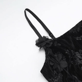 U neck velvet flower pattern slit maxi dress