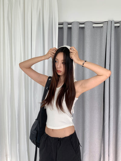 Crop Hooded Sleeveless V-neck Top