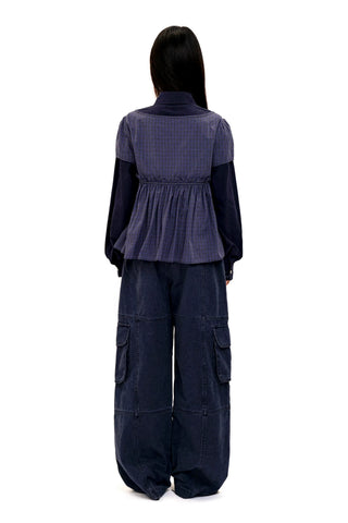 [Moromoro] Faux Two-piece Plaid Ruffled  Shirt