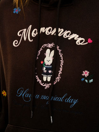 [Moromoro2] Embroidered Floral Hooded  Sweatshirt