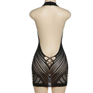 Halter fishnet hollow out backless cut out mini dress