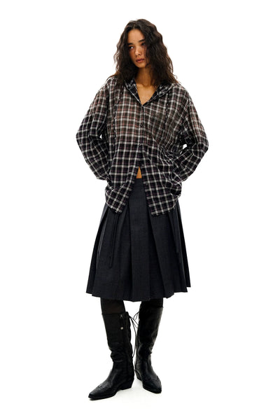 [Moromoro2] Plaid Hooded Shirt