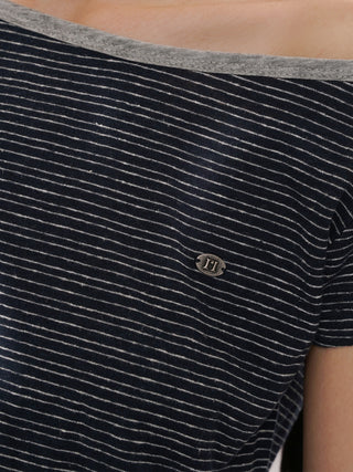 [moromoro2] Striped Wide Neckline T-shirt