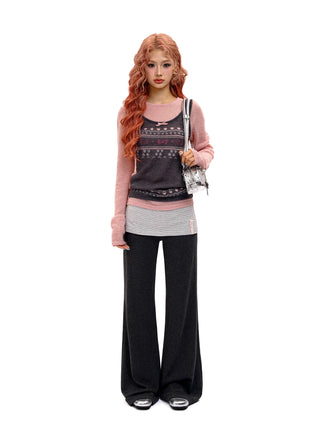 [Moromoro2] Faux Two-piece Flared Skirt  Pants