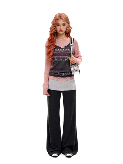 [Moromoro2] Faux Two-piece Flared Skirt  Pants
