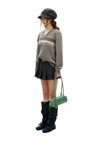 [Moromoro2] Fair Isle Faux Two-piece  Sweater