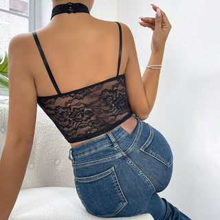 Halter hollow out lace backless cami cut out top