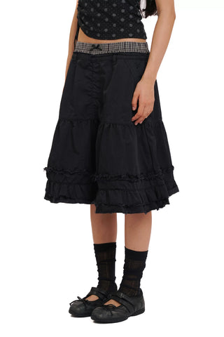 [Moromoro2] Faux Two-piece Plaid A-line  Skirt