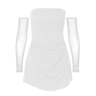 Glitter gloves solid tube mini dress