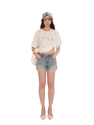 [moromoro2] Distressed Denim Shorts
