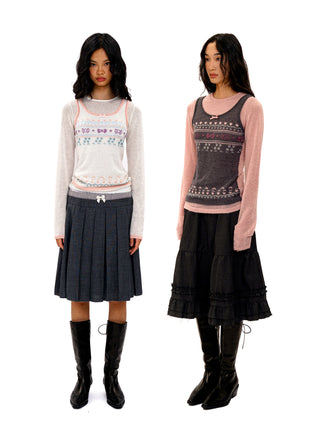 [Moromoro2] Fair Isle Faux Vest Knit Top