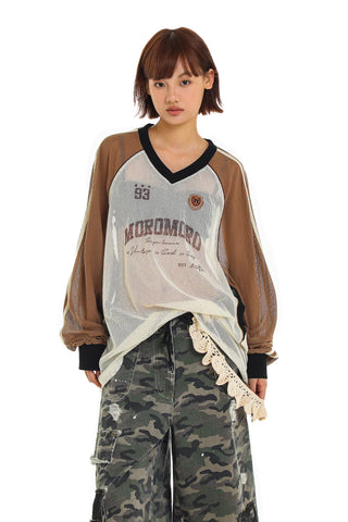 [Moromoro] V-neck Jersey Cutout T-shirt