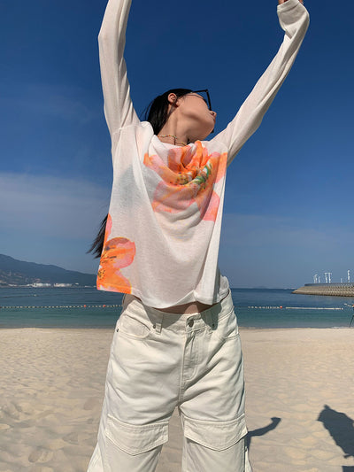 Floral Print Loose [See-Through] Top