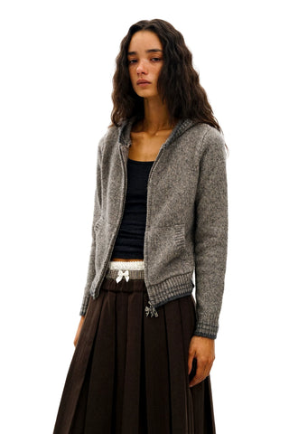 [Moromoro2] Bow Zip Hooded Cardigan