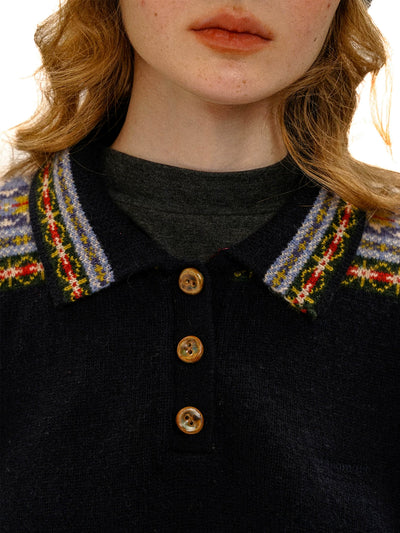 [Moromoro2] Fair Isle Polo Collar Loose  Sweater