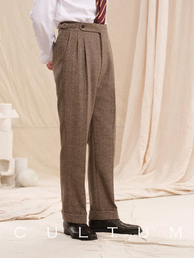 [CULTUM] Wool Herringbone Double-Pleated Trousers
