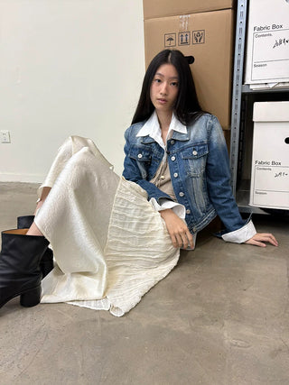 [NeverSeez] Washed Short Denim Jacket