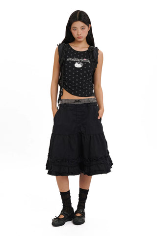 [Moromoro2] Faux Two-piece Plaid A-line  Skirt