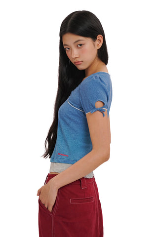 [Moromoro2] Faux Two-piece Lace V-neck  T-shirt