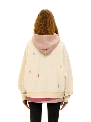 [Moromoro2] Bow Print Layered Hooded  Sweatshirt