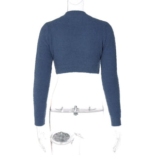 Long sleeve crewneck star pattern contrast crop top