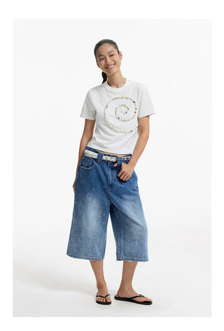 [CONP] Star Washed Crop Denim Pants