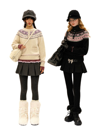 [Moromoro2] Pearl Snowflake Fair Isle Knit  Sweater