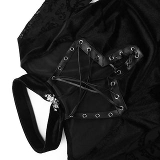 Long flared sleeve halter belt slit velvet maxi dress