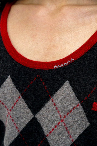 [Moromoro2] Argyle Faux Two-piece Sweater