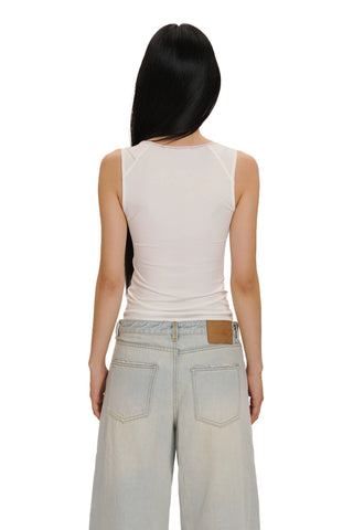 [moromoro2] ontrast-Edge Bow Strap Cami Top