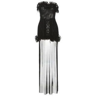 Ruffle mesh corset lace up mini dress