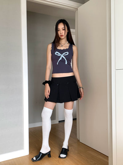 bow printed lace U-neck vest sling