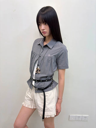 [NeverSeez] Pleated Short-Sleeve Shirt