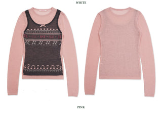 [Moromoro2] Fair Isle Faux Vest Knit Top
