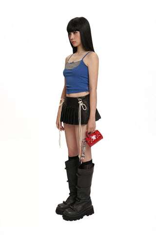 [moromoro2] PU Leather Banded Mini Skirt
