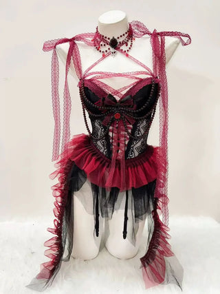 Sweetheart neck bowknot lace hem beaded mesh mini dress