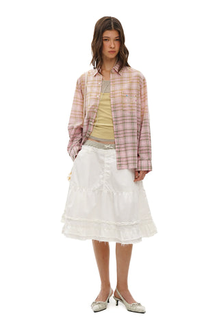 [Moromoro2] Faux Two-piece Plaid A-line  Skirt