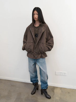 [NeverSeez] Stand Collar Drawstring Jacket