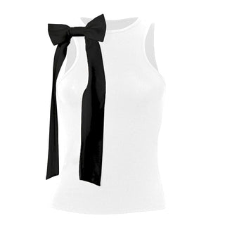 Crew neck bowknot applique tank top