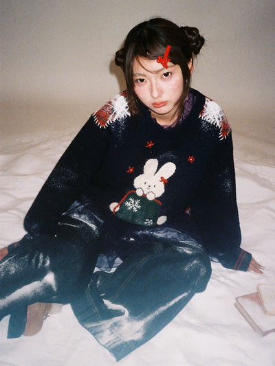 [Moromoro2] Rabbit Patchwork Hand Sewn  Sweater