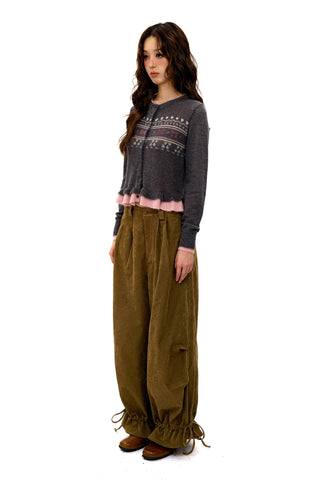 [Moromoro2] Velvet Pleated Wide-leg Pants