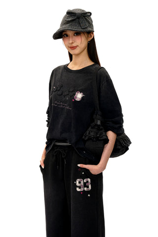 [Moromoro2] Rabbit Applique Distressed  T-shirt