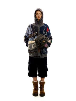 [Moromoro] Multi Pattern Patchwork Knit Set