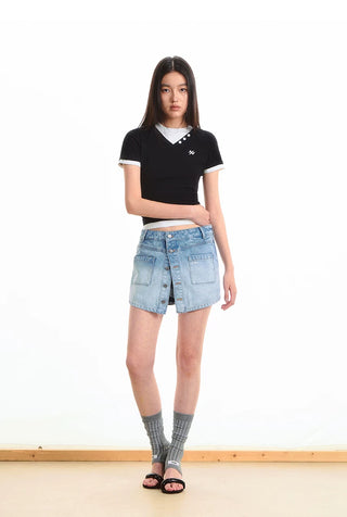 [NOTAWEAR] Faux Two-piece Short Sleeve  T-shirt
