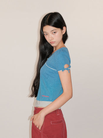 [Moromoro2] Faux Two-piece Lace V-neck  T-shirt